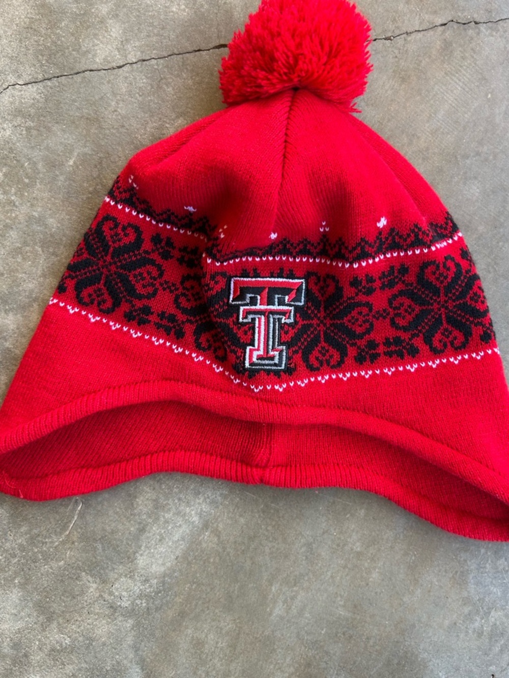 Texas Tech Red Pom-Pom Kids Beanie with Black Pattern and TT Logo